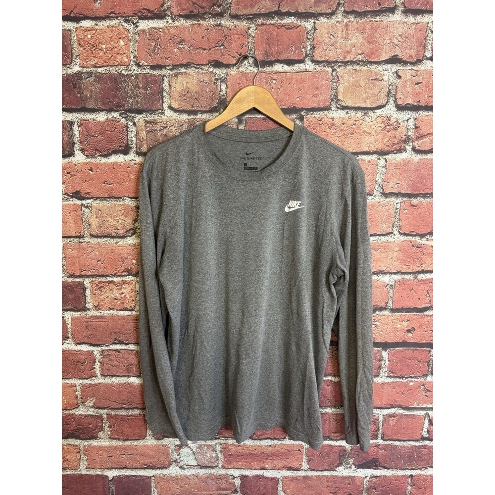 Nike Tee Mens Gray Long Sleeve Athletic Dri-Fit Shirt Size Large